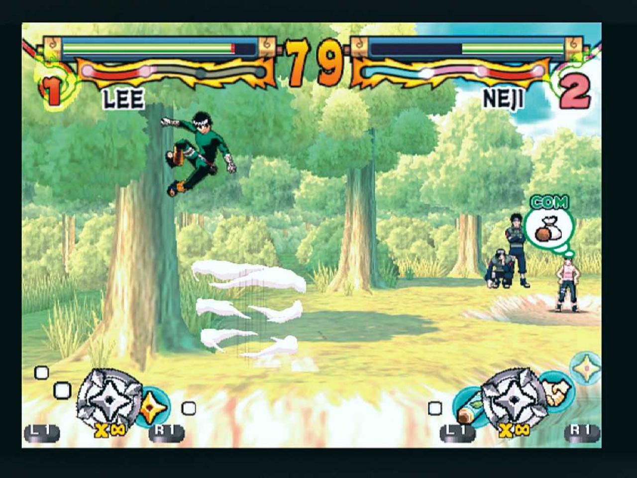 [25/01/2007] Physikalisch unmögliche Manöver meistern die Naruto-Ninjas mit Leichtigkeit. BILD: PLAYZONE