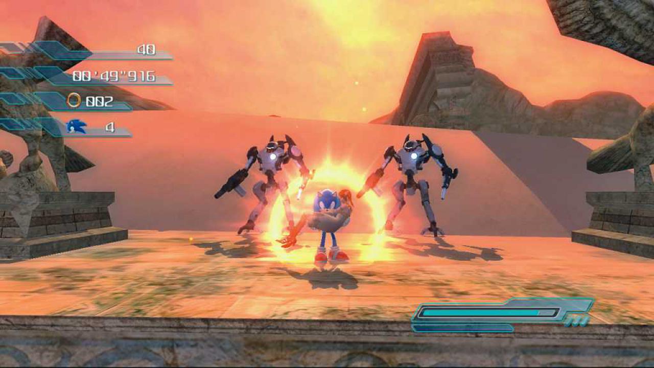 [24/01/2007] Sonic hat die Prinzessin gerettet - nur die beiden Eggman-Roboter stehen ihm noch im Weg.