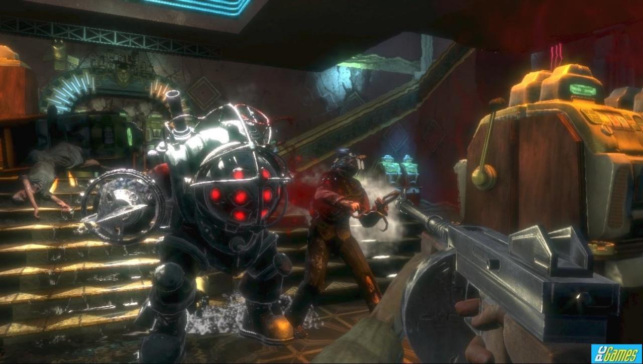[11/07/2007] (2007) Bioshock (Xbox 360, PC, PS3) bedient sich dezenter Rollenspielanleihen. Durch das Sammeln von Adam kann sich der Protagonist unterschiedlich entwickeln und legt sich zudem auf eine Gesinnung (gut oder böse) fest. 