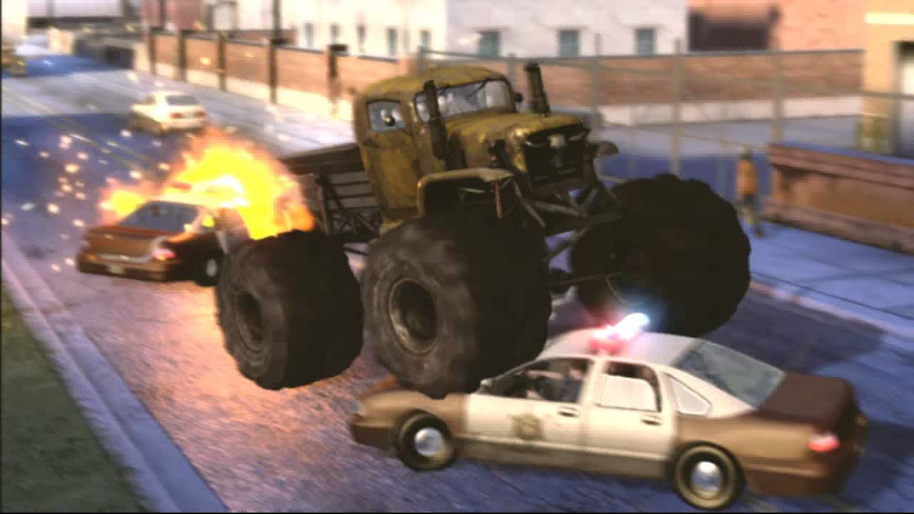 [23/08/2007] In Whoppin' & Hollerin' II dürfen Sie in einer Szene mit einem Monster-Truck Polizeiwagen plätten.
