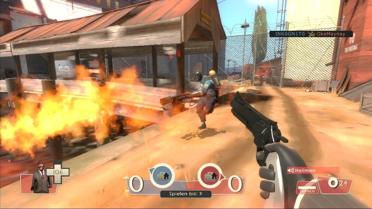 [22/11/2007] Team Fortress 2: Der Flammenwerfer ist zwar effektiv, jedoch nur über eine geringe Distanz wirklich von Nutzen.