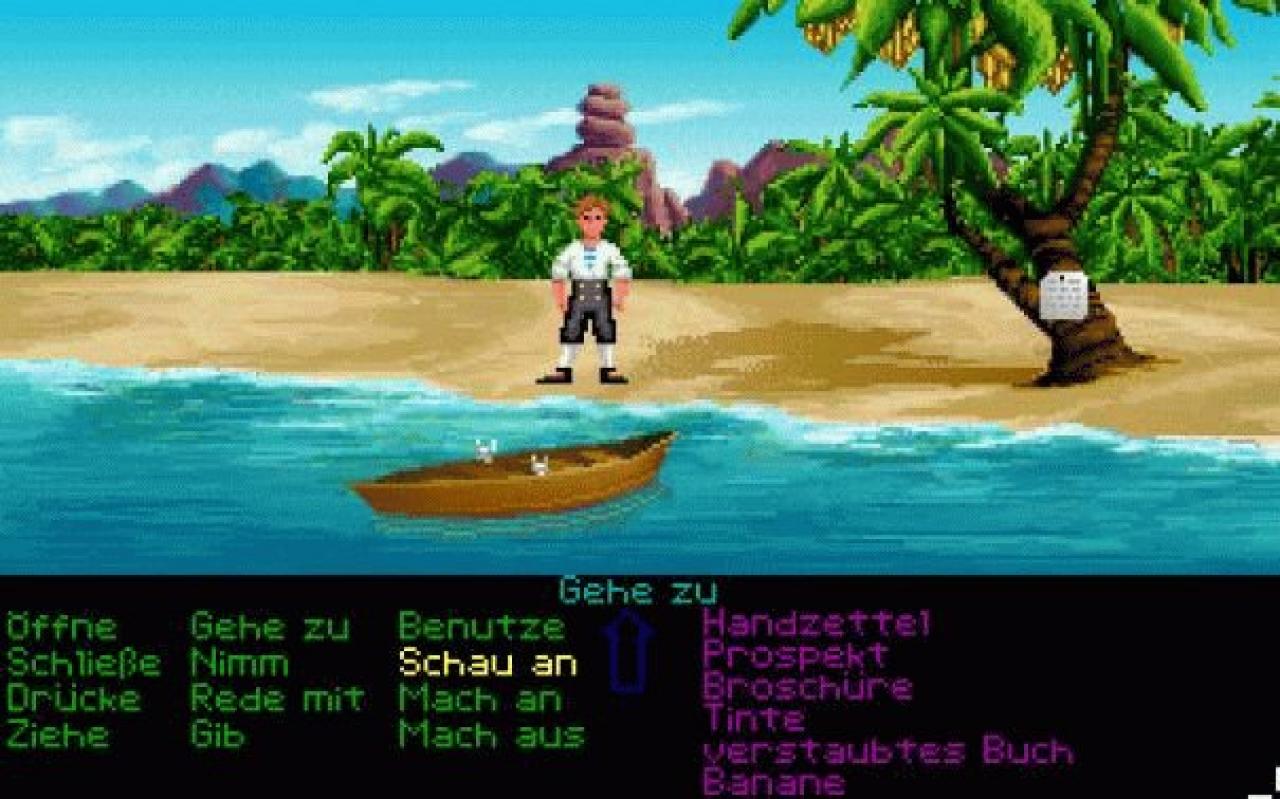 [11/12/2007] (1990) Das erste Spiel der legendären Kultserie Monkey Island zeichnete gesammelte Gegenstände im Inventar lediglich als einfachen Text aus.