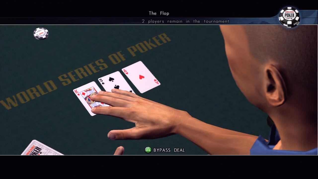[21/12/2007] Texas Hold ’em: Der Geber enthüllt gute Karten. Die Grafik haut nicht vom Hocker, ist aber zweckdienlich.