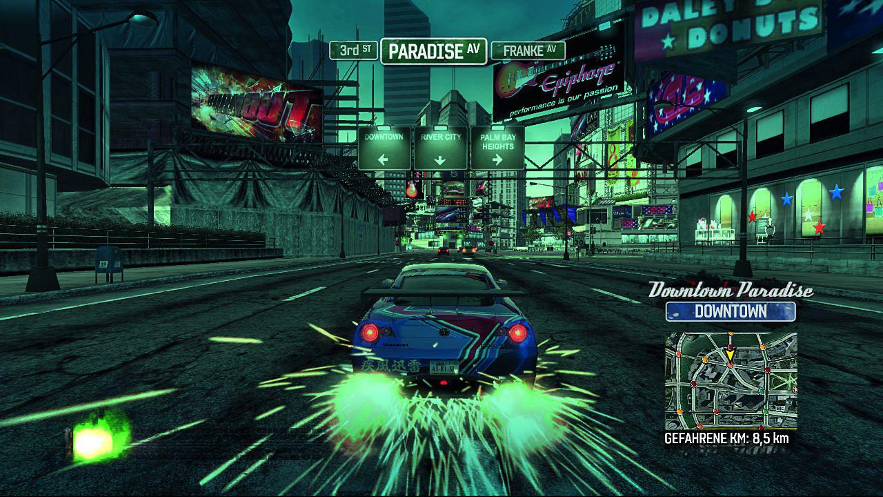 [28/01/2008] Volles Rohr! Auch Burnout Paradise geizt nicht mit Effekten und lässt ordentlich die Grafikmuskeln spielen.