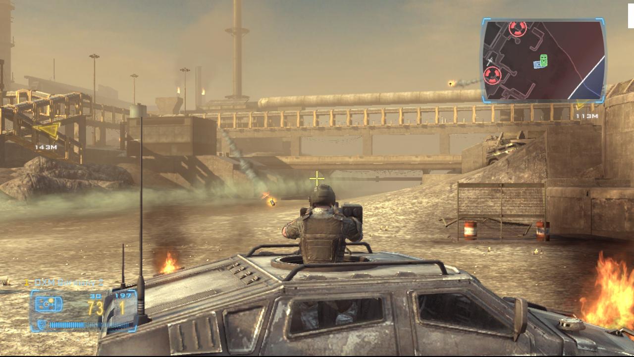 [29/02/2008] Mehrspieler-Shooter Frontlines: Fuel of War: Panzerbrechendes Geschoss und leicht gepanzertes Fahrzeug vertragen sich nicht besonders gut.