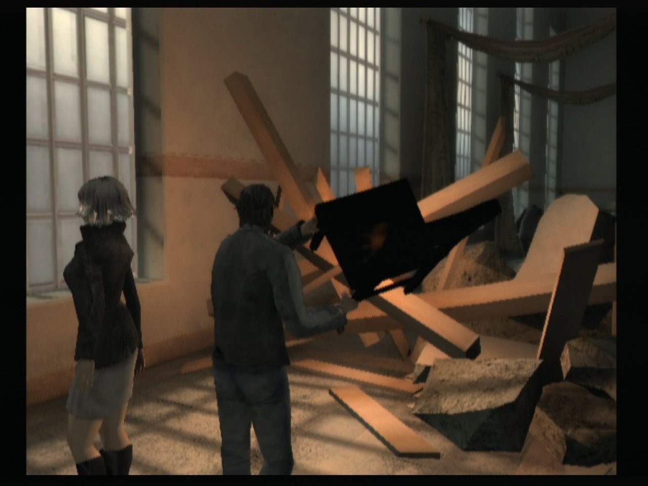 [19/06/2008] Mit dem brennenden Stuhl fackelt ihr dieses Hindernis ab. Solche Physik-Spielereien sollte es mehr geben! (Alone in the Dark, Wii)