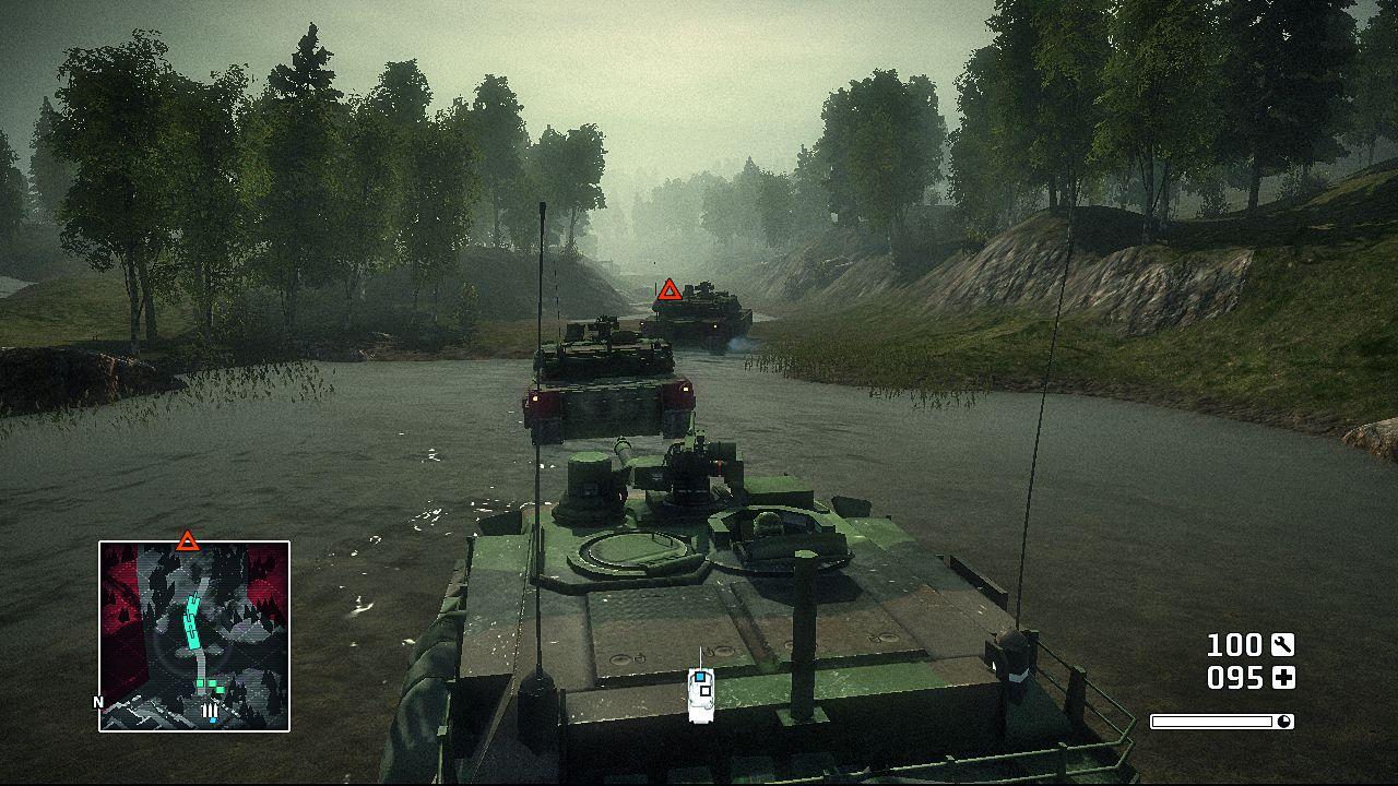 [08/07/2008] Diese fetten Ami-Panzer gilt es in dieser Mission zu beschützen. Die Landschaftsgrafik kann es, abgesehen von den leicht matschigen Bodentexturen, durchaus mit Call of Duty 4 aufnehmen.