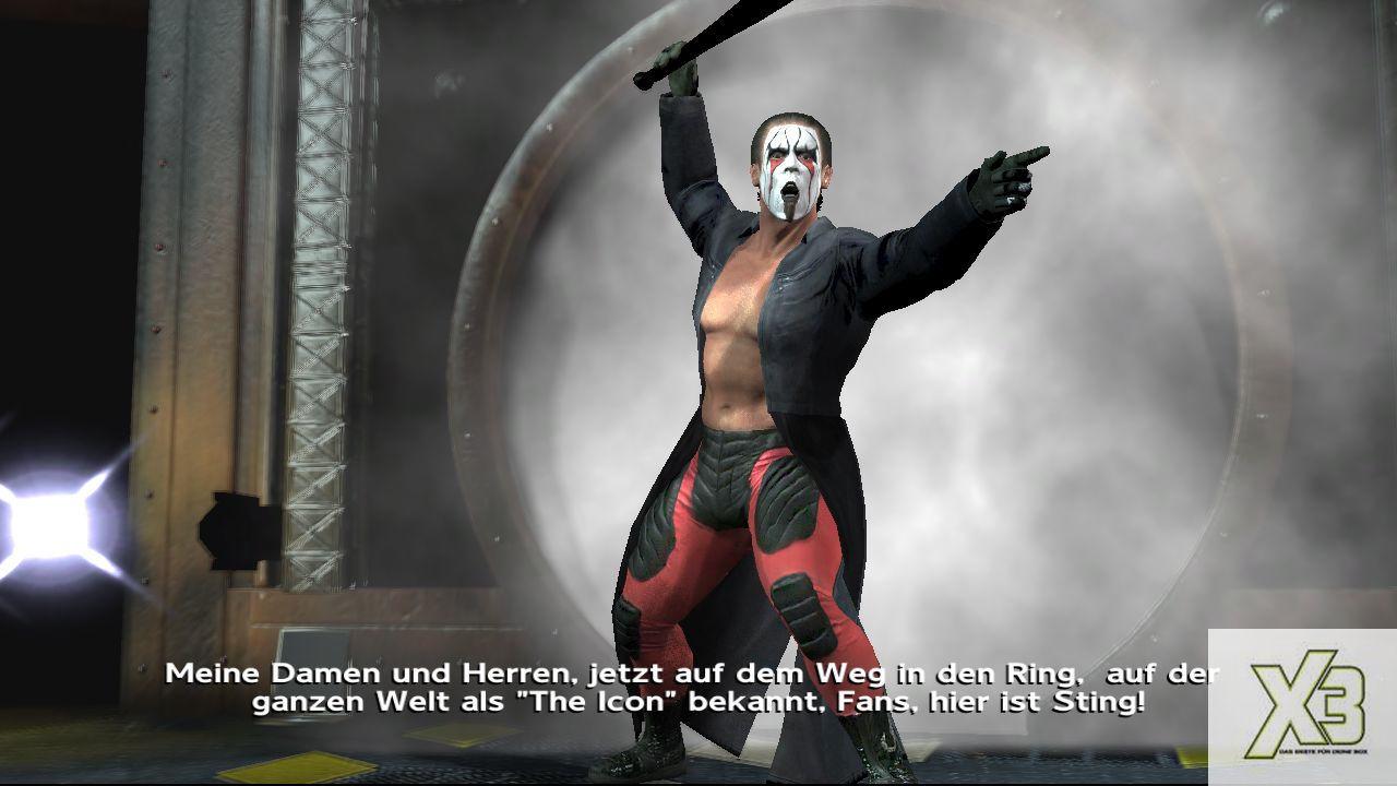[08/09/2008] X3 - Xbox 360 - TNA iMPACT! - Die Charaktermodelle und die Einmärsche der Wrestler sehen prima aus. Hier im Bild: Sting.
