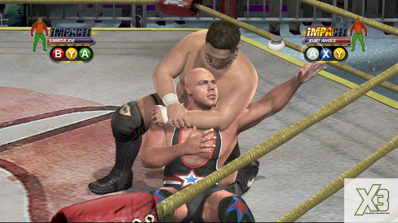 [08/09/2008] X3 - Xbox 360 - TNA iMPACT! - Setzt ihr einen Aufgabegriff an, müsst ihr die angezeigten Tasten drücken.