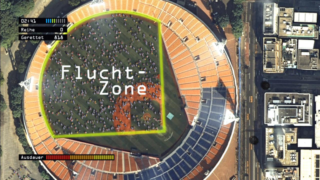 [04/09/2008] The Last Guy: In der Fluchtzone ist schon ordentlich was los. Meist müsst ihr mindestens 1.000 Überlebende retten.