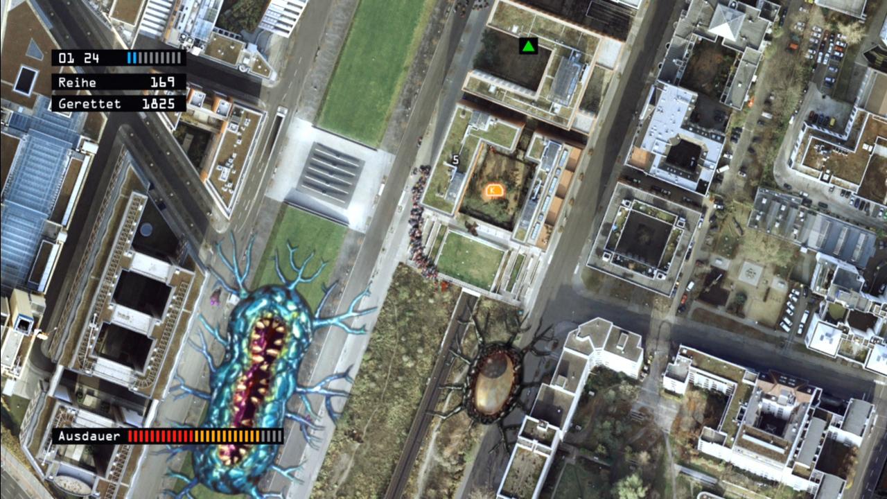 [04/09/2008] The Last Guy: Wenn das Riesenmaul zum Schrei ansetzt, laufen alle geretteten Menschen in unserer Schlange panisch davon und verstecken sich.