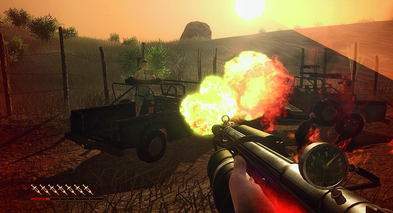 [14/10/2008] Flammenwerfer gibt es in vielen Spielen. In Far Cry 2 profitiert er aber von der entflammbaren Umgebung und dem sich dann ausbreitenden Feuer.