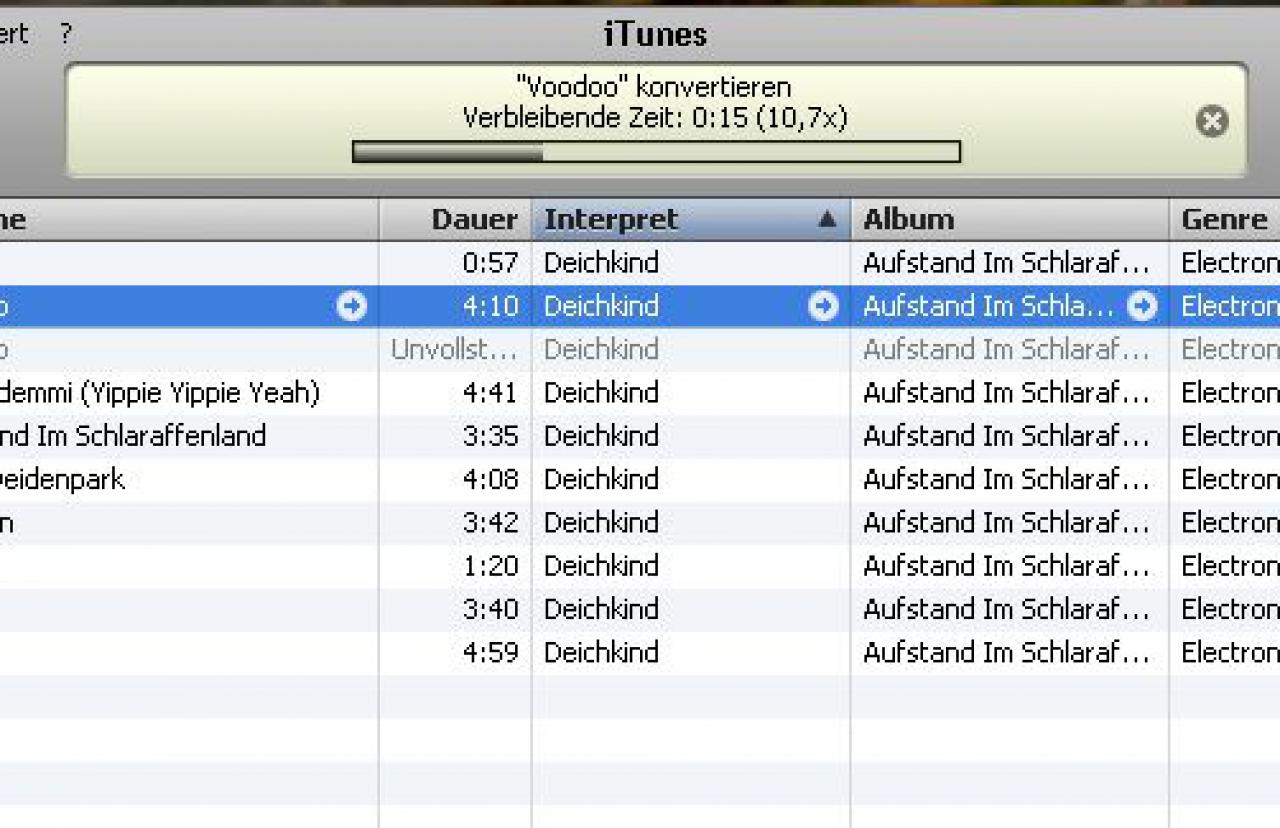 [21/11/2008] iTunes erledigt das Konvertieren der Songs auf den DSi rasch und zuverlässig.