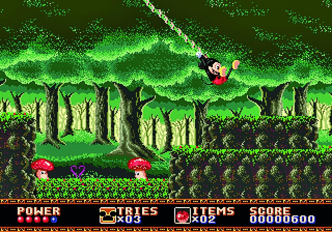 [17/12/2008] Castle of Illusion (1990)Castle of Illusion ist das erste von mehreren liebenswerten Mega-Drive-Hüpfspielen mit Disney-Charakteren. Um Freundin Minnie aus den Fängen der Hexe Mizrabel zu retten, steuern Sie Micky Maus durch ein von vorne bis hinten bezauberndes Plattform-Abenteuer. Nachfolger Fantasia fiel qualitativ etwas ab, doch mit World of Illusion schuf Sega 1992 noch einen weiteren Klassiker, in dem Micky wunderbar kooperativ mit Donald agieren darf.