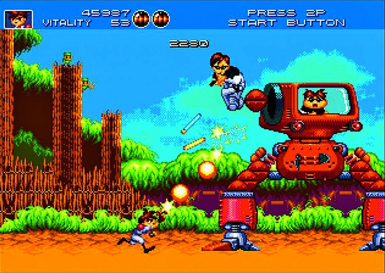 [17/12/2008] Gunstar Heroes (1993)Die japanischen 2D-Action-Experten Treasure (Ikaruga) zünden hierbei ein echtes Feuerwerk. Ihr ballert euch mit Ihrem Helden Blue (oder Red) durch Levels, die bei jedem Epileptiker sofort einen Anfall verursachen. Abgefahrene Bossgegner und Extrawaffen halten Sie lange bei der Stange. Abgeschmeckt wird das Ganze mit netten Gags. Es ist eine Schande, dass auch heute noch einige Mega-Drive-Spieler diese Perle nicht kennen.