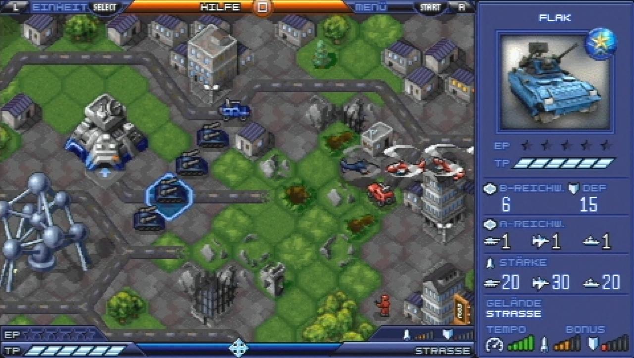 [11/12/2008] Tom Clancy's EndWar für PSP - Feuer frei: Mit eurer Artillerie erledigt ihr die roten Schergen in die Stadt. (BILD: play³)