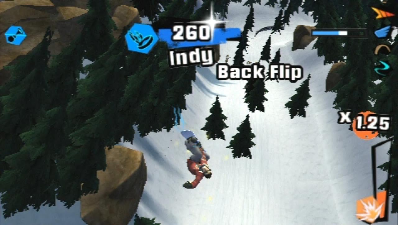 [11/12/2008] Shaun White Snowboarding für PSP - Von oben herab: Große Sprünge schreien geradezu nach unglaublich spektakulären Trick-Combos fürs Punktekonto. (BILD: play³)