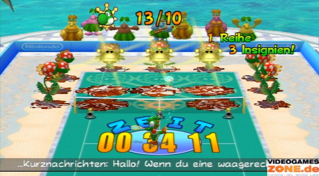 [10/03/2009] Mario Power Tennis (NPC) - DREI GEWINNT In diesem Minispiel schmettert ihr ankommende Wasserbomben, um Piazzale Delfino wieder reinzuwaschen. 