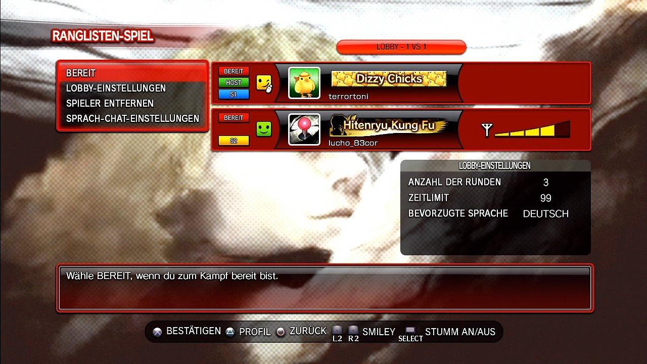 [01/04/2009] Kampfvorbereitung: Die Lobby wurde übersichtlich gestaltet. Wer kein Headset hat, kommuniziert über verschiedene Smileys.