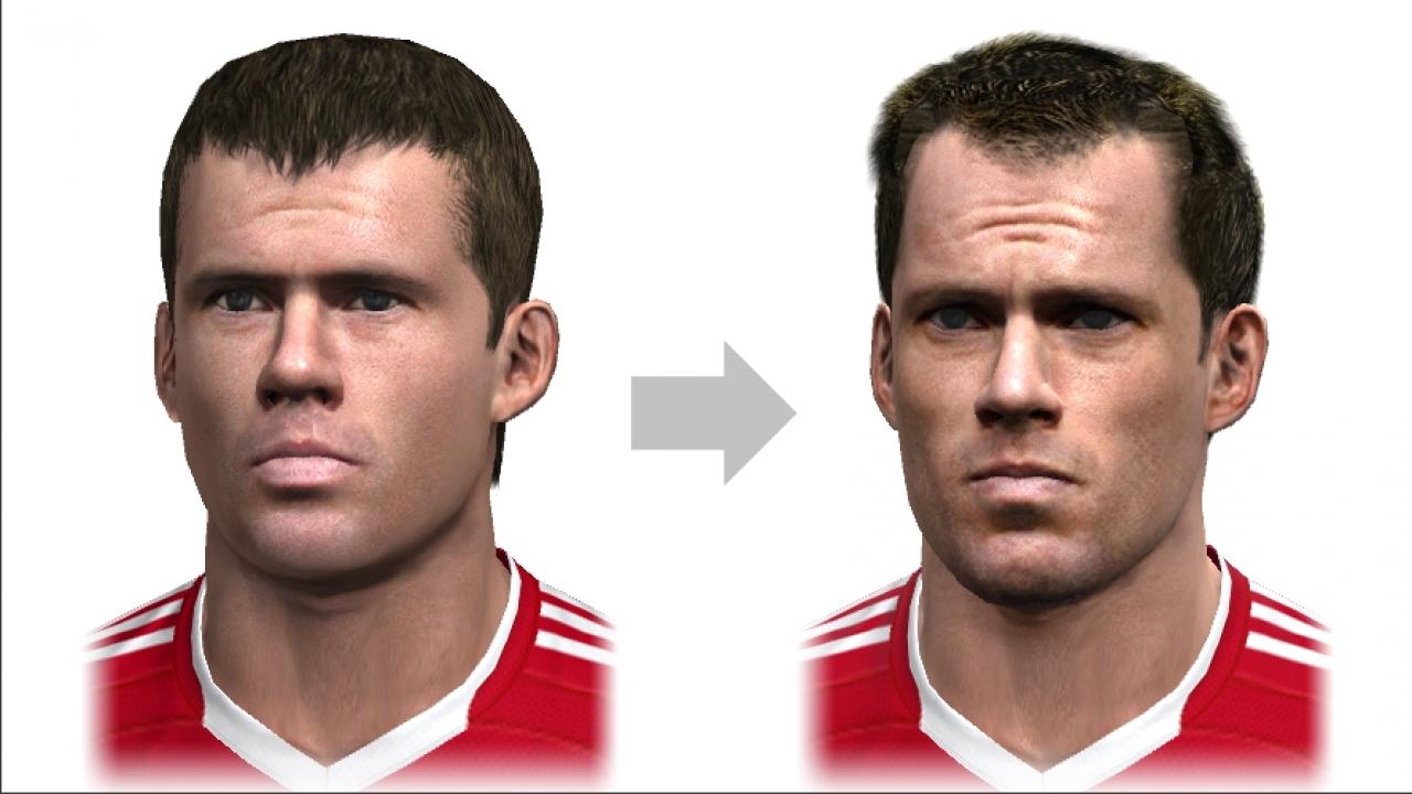 [16/07/2009] Jamie Carragher von Liverpool FC in PES 2009 (links) und PES 2010.