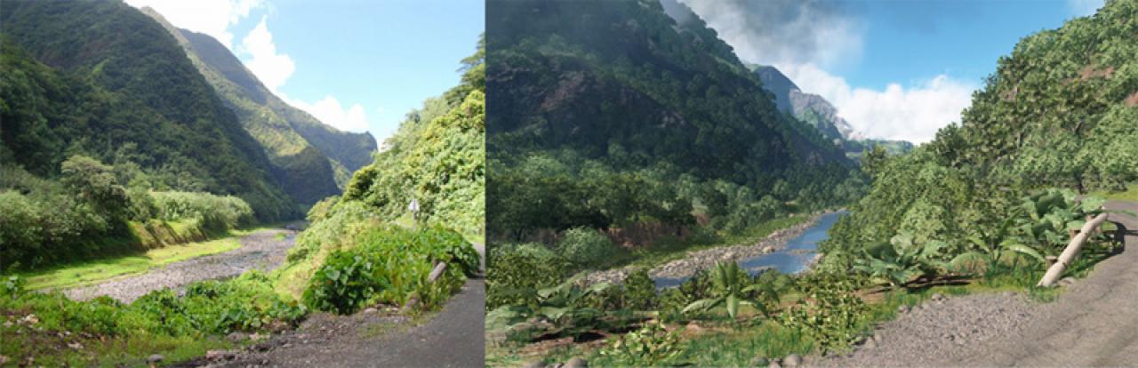 [24/07/2009] Der Edelshooter Crysis sorgte bereits im Vorfeld seiner Veröffentlichung mit diesen Bildervergleichen für offene Münder. Auch hier kommt wieder euer geschultes Auge zum Einsatz. Auf welcher Seite wird wohl die CryEngine 2 gezeigt? (10)
