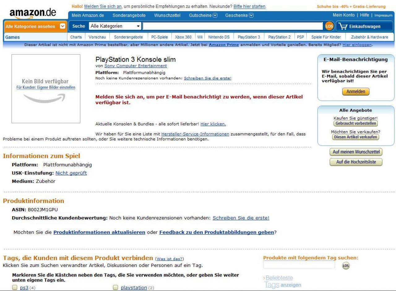 [01/08/2009] Amazon.de listet die PS3 Slim