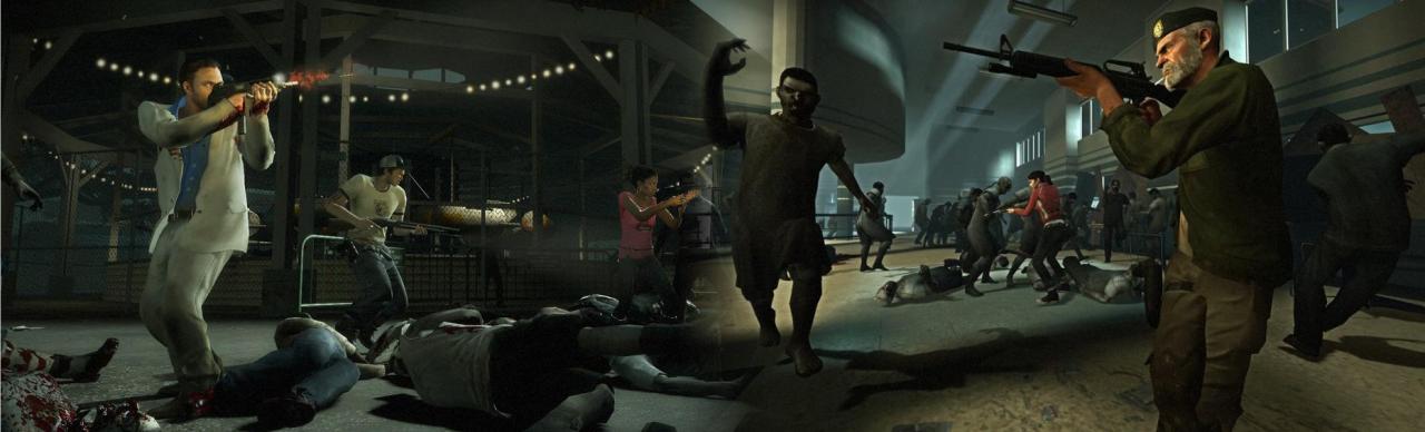[12/09/2009] Die Überlebenden aus beiden Zombie-Shootern im Optik-Vergleich. Hättet ihr lieber wieder mit Bill, rechts im Bild zu sehen, gegen Zombie-Horden gekämpft?