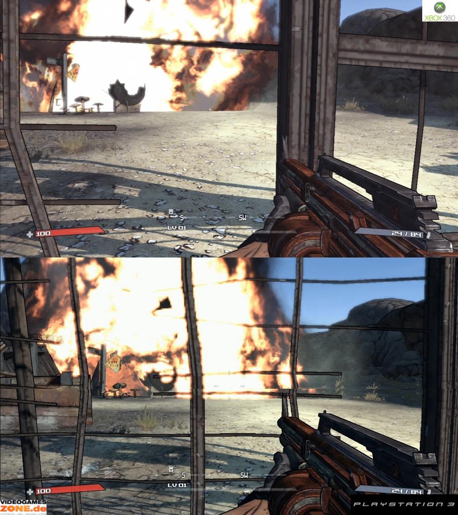 [27/10/2009] Borderlands im Grafik-Vergleich. Oben: Xbox 360; unten PS3-Version. (2)
