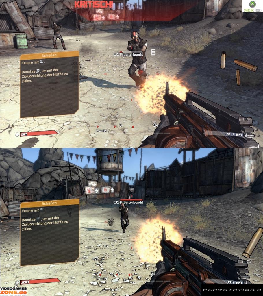 [27/10/2009] Borderlands im Grafik-Vergleich. Oben: Xbox 360; unten PS3-Version. (3)