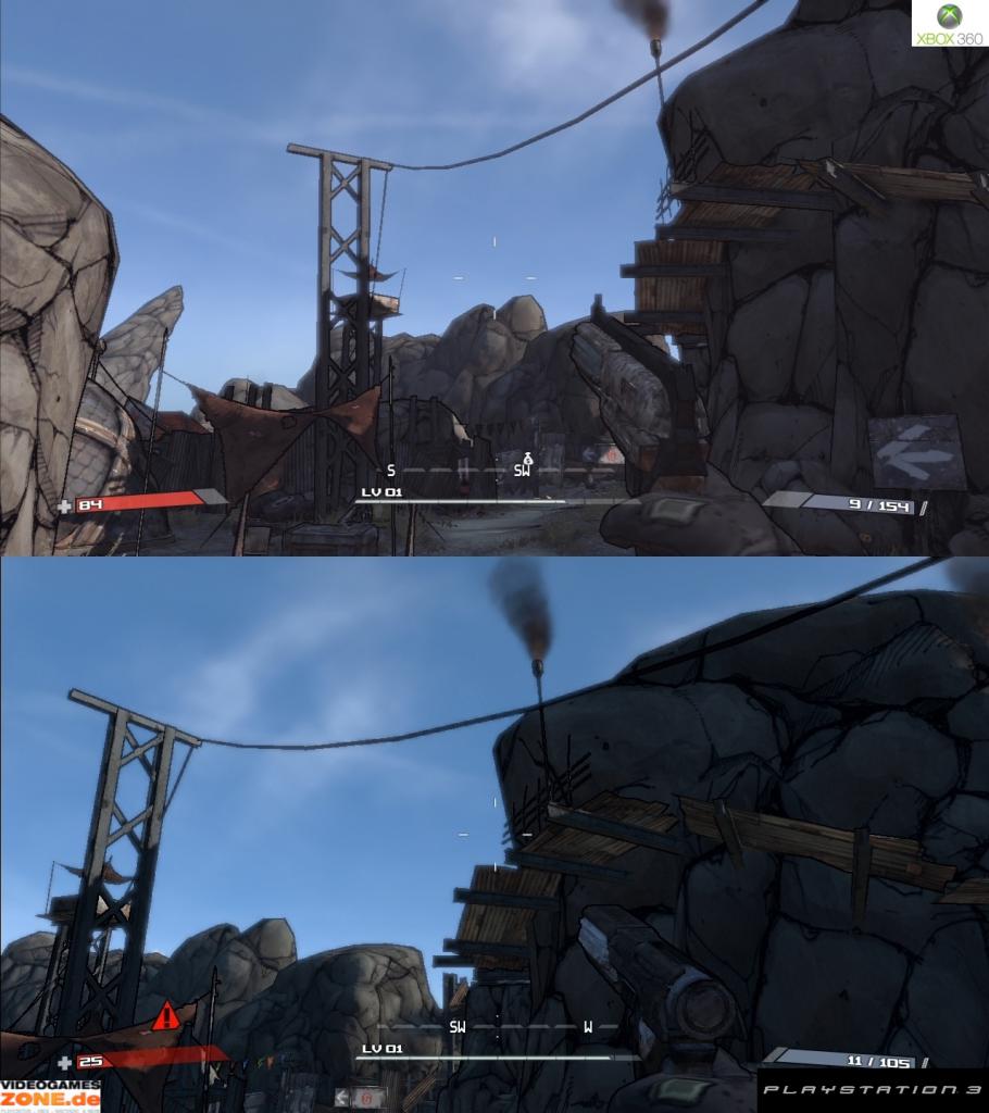[27/10/2009] Borderlands im Grafik-Vergleich. Oben: Xbox 360; unten PS3-Version. (4)