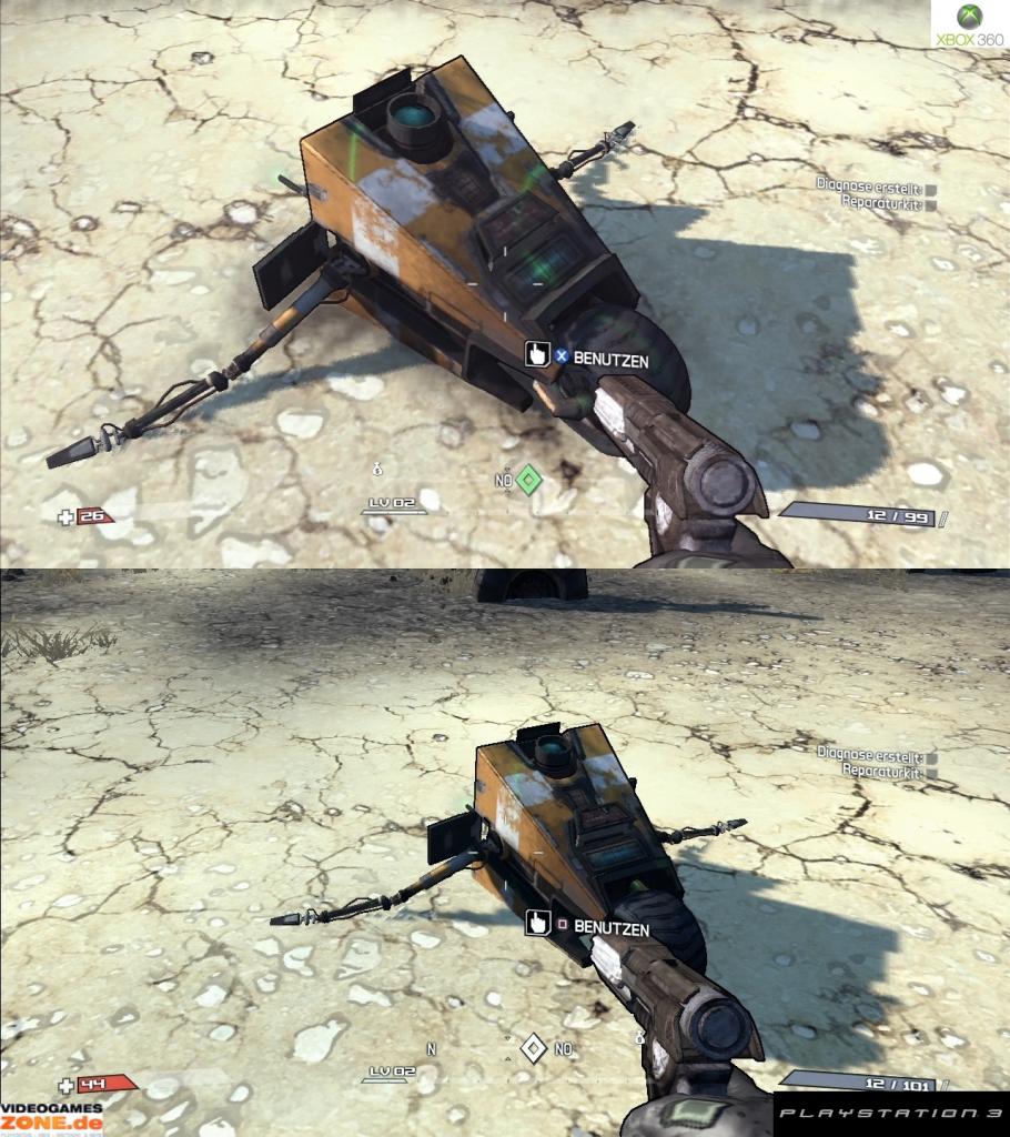 [27/10/2009] Borderlands im Grafik-Vergleich. Oben: Xbox 360; unten PS3-Version. (8)