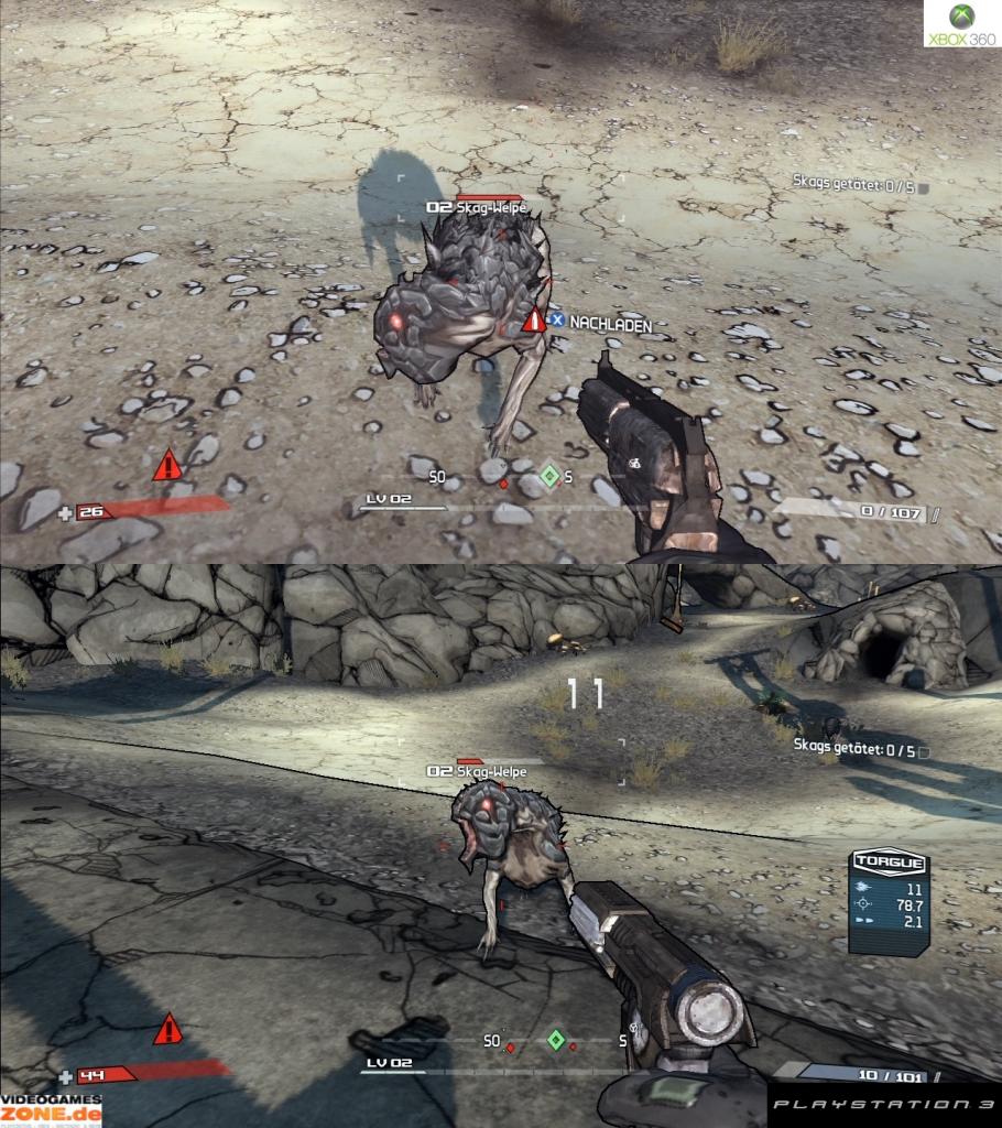 [27/10/2009] Borderlands im Grafik-Vergleich. Oben: Xbox 360; unten PS3-Version. (9)