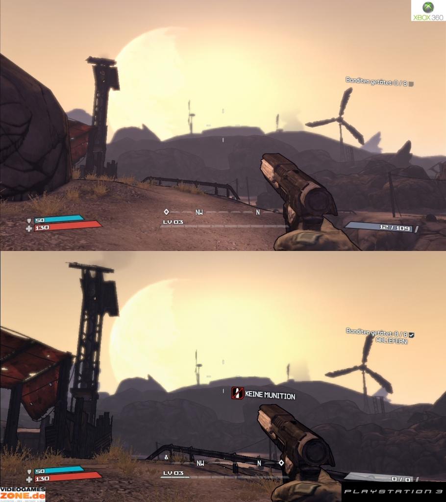 [27/10/2009] Borderlands im Grafik-Vergleich. Oben: Xbox 360; unten PS3-Version. (10)