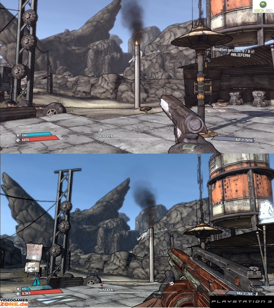 [27/10/2009] Borderlands im Grafik-Vergleich. Oben: Xbox 360; unten PS3-Version. (11)