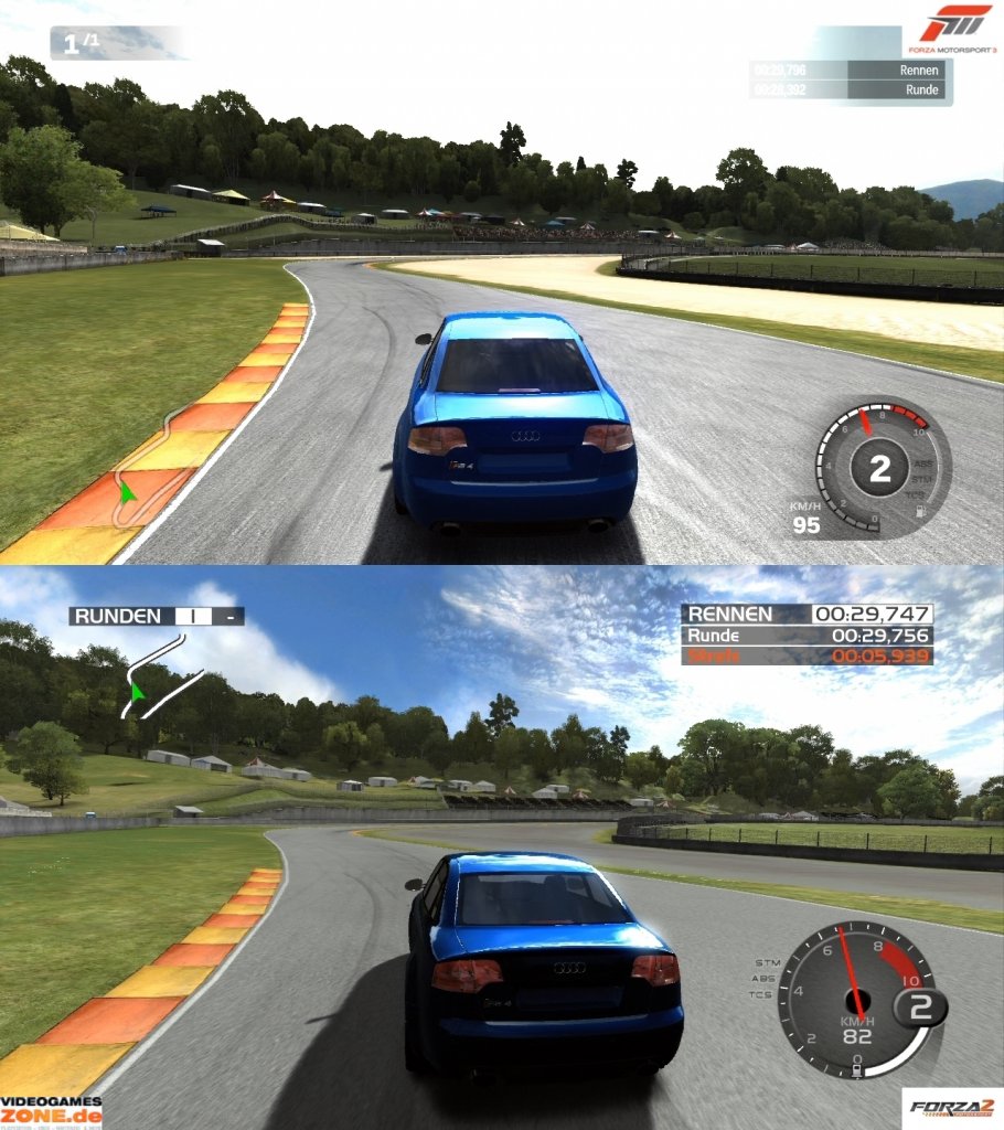 [09/10/2009] Screenshotvergleich zwischen Forza 3 und Forza 2 (oben: Forza 3; unten: Forza 2) (4)