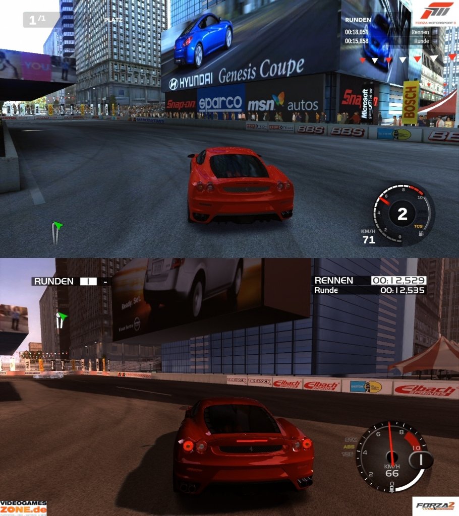 [09/10/2009] Screenshotvergleich zwischen Forza 3 und Forza 2 (oben: Forza 3; unten: Forza 2) (5)
