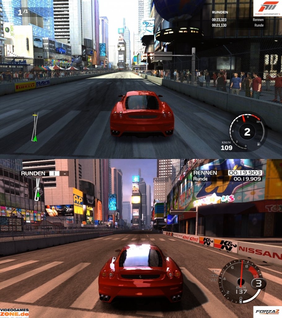 [09/10/2009] Screenshotvergleich zwischen Forza 3 und Forza 2 (oben: Forza 3; unten: Forza 2) (8)