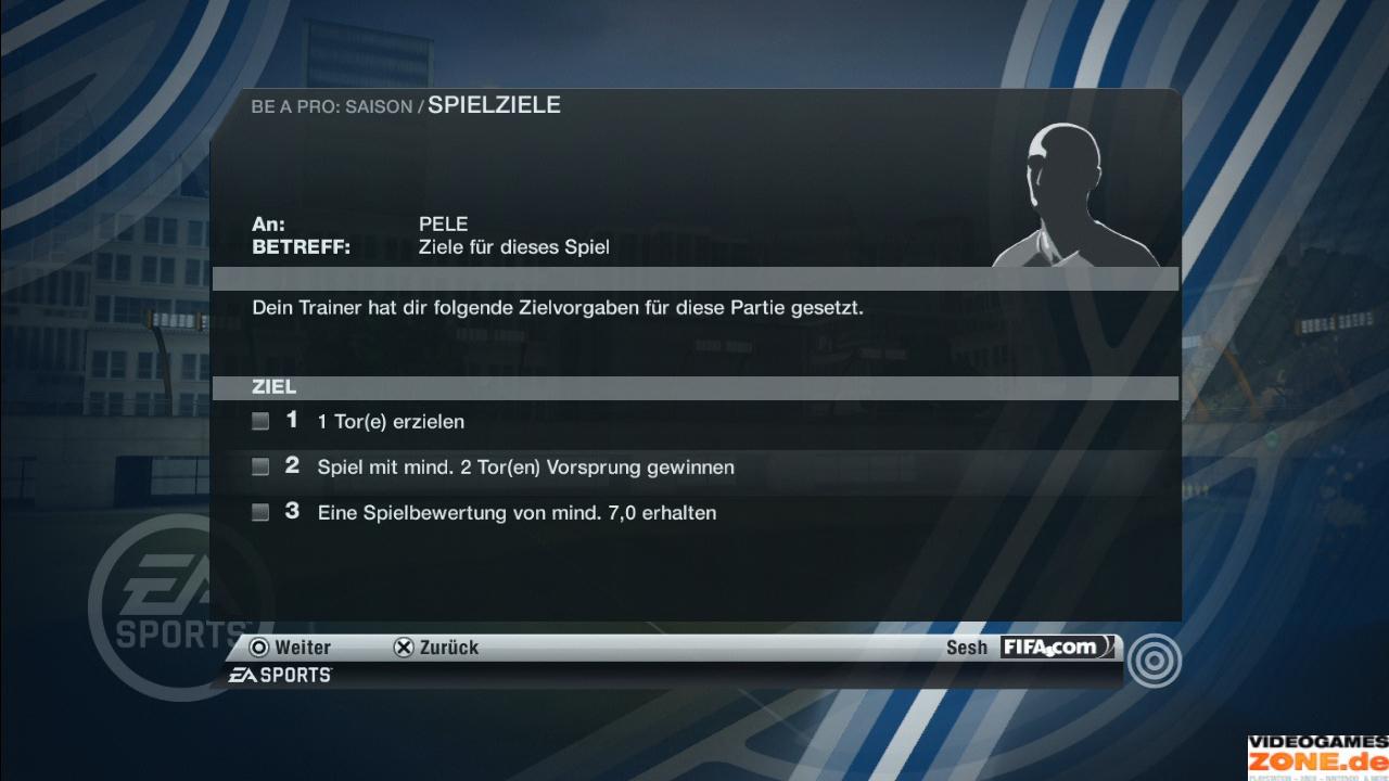 [21/10/2009] Achtet unbedingt auf die Spielziele, die vor einem Match angezeigt werden. Zu viele Fehlpässe verschlechtern beispielsweise eure Bewertung.