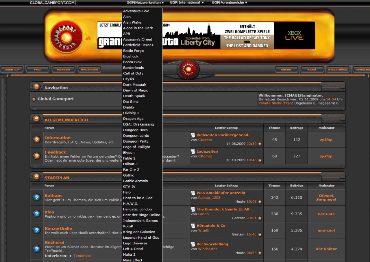 [06/11/2009] Globalgameport Startseite: Hier könnt ihr alle Netzwerkseiten anwählen.