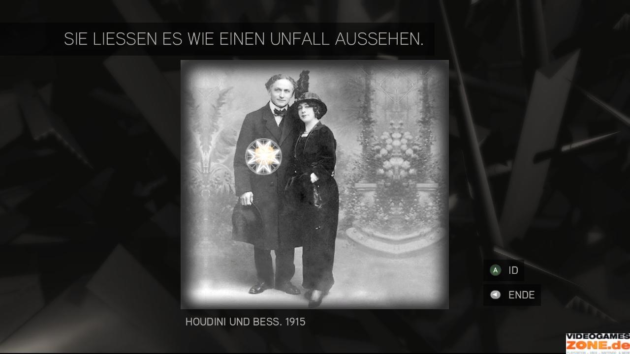 [18/11/2009] Sucht auf den Fotos von Houdini und Gandhi nach den Edenäpfeln auf Brusthöhe der Männer. Im nächsten Bildschirm lautet der Code 312. (1)