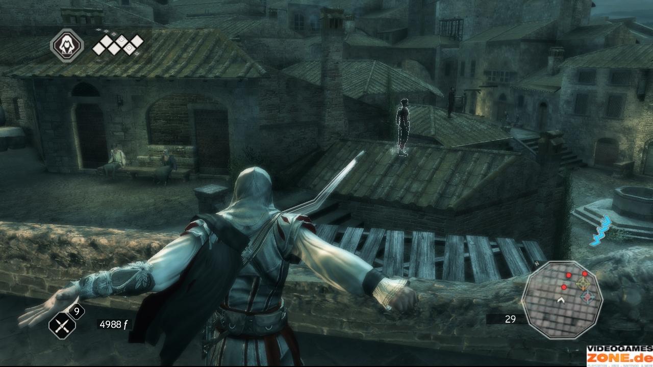 [18/11/2009] Mit Marios Männern bereiten Sie den Sturm auf die Stadt vor. Über die Lücke in der Mauer klettert Ezio nachoben und erledigt die Bogenschützen mit den Wurfmessern. Danach öffnet er das Tor mittels der Winde.