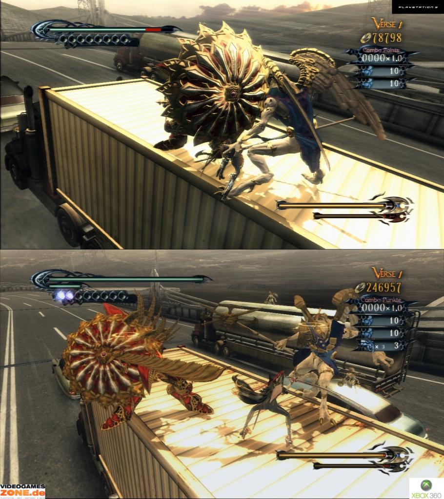 [18/12/2009] Bayonetta Grafik-Vergleich zwischen PS3-(oben) und Xbox-360-Version (unten). (11)