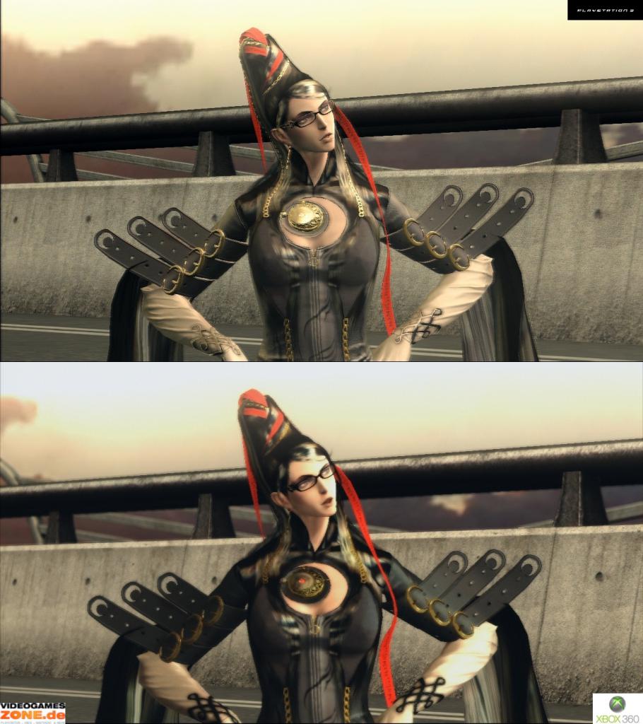 [18/12/2009] Bayonetta Grafik-Vergleich zwischen PS3-(oben) und Xbox-360-Version (unten). (7)