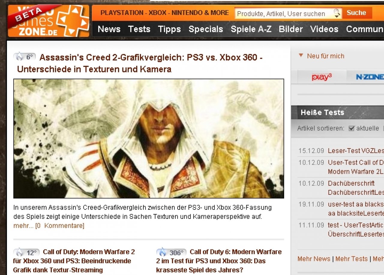 [18/12/2009] Die neue videogameszone.de in 2010