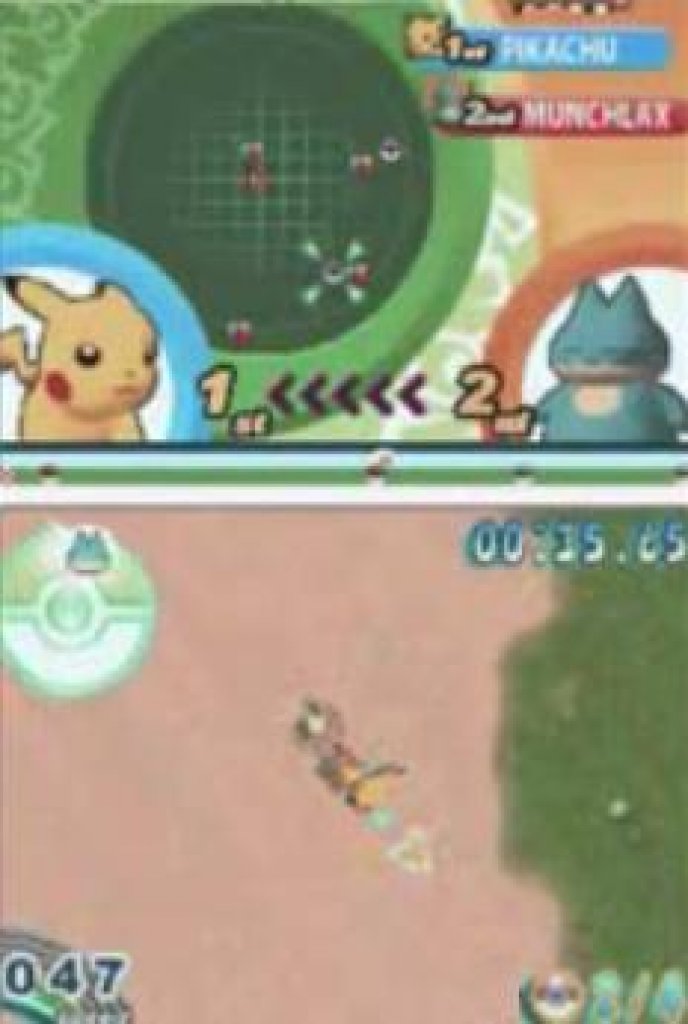 [11/01/2010] Pokémon Dash (Nintendo DS) Japan: 02.12.2004 / Europa: 11.03.2005 Dieses Rennspiel erschien als Launch-Titel für den Nintendo DS und ist pure Touchscreen-Rubbelei! Ihr scheucht Pikachu im Wettkampf gegen fünf andere Pokémon über den Bildschirm und versucht, jeden Checkpoint als erster zu erreichen. Dabei sind irreparable Kratzer auf dem Bildschirm wahrscheinlicher als langer Spielspaß, obwohl mit Mampfaxo ein brandneues Pokémon seinen ersten Auftritt hat.