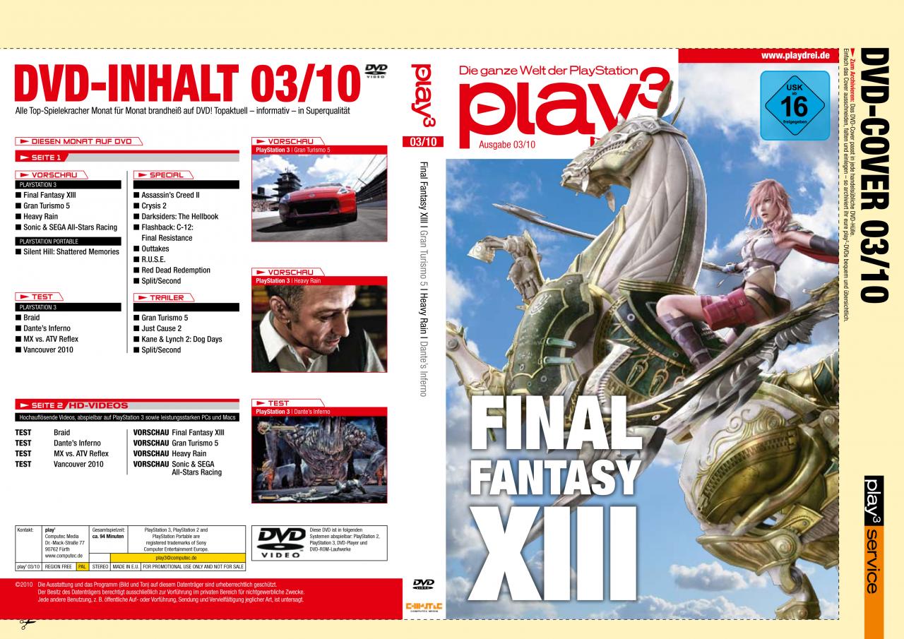 [30/01/2010] Ab ins Bluray- oder DVD-Laufwerk: Die Heft-DVD von play3 zeigt Spielszenen aus aktuellen und kommenden PlayStation-3-Hits.