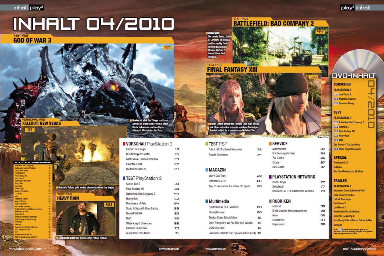 [26/02/2010] Wissen, was getestet wird: Das Inhaltsverzeichnis der play3 04/10.
