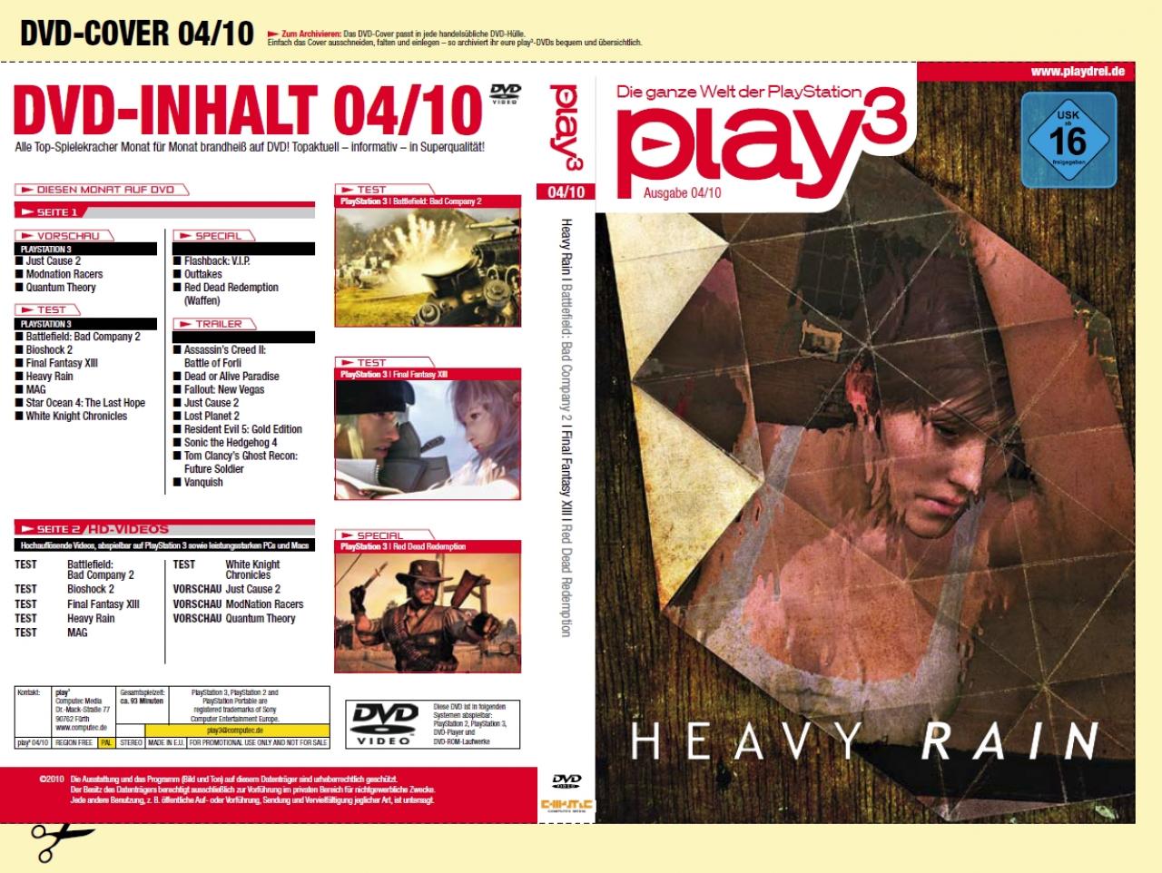 [26/02/2010] Heavy Rain und Battlefield: Bad Company 2 sind die Video-Schwerpunkte auf der neuesten play3-DVD. Dazu gibt's die beliebten Outtakes und jede Menge Trailer.