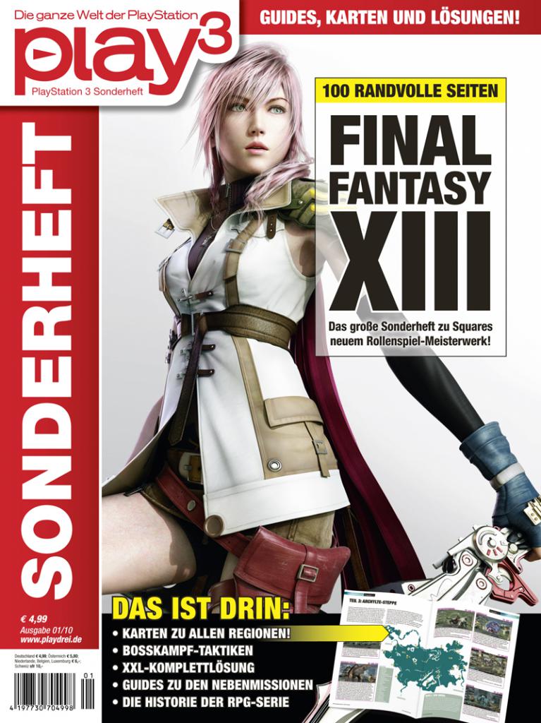 [08/03/2010] Final Fantasy 13-Sonderheft - ab 17. März überall am Kiosk erhältlich. Das Sonderheft zu Final Fantasy 13 enthält neben der Komplettlösung und dem Final Fantasy 13-Test auch eine große Final Fantasy-Historie und vieles mehr.