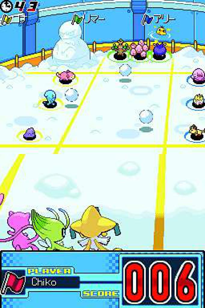 [26/03/2010] In diesem Minispiel schleudert ihr den gegnerischen Teams Schneebälle ins Gesicht, indem ihr mit dem Touchscreen über den Bildschirm fahrt. Jeder Treffer bringt euch einen Punkt. Passt gleichzeitig auf, dass ihr selbst nicht zu oft getroffen werdet. Gegnerische Geschosse könnt ihr abwehren, indem ihr sie mit eigenen Schneebällen trefft.
